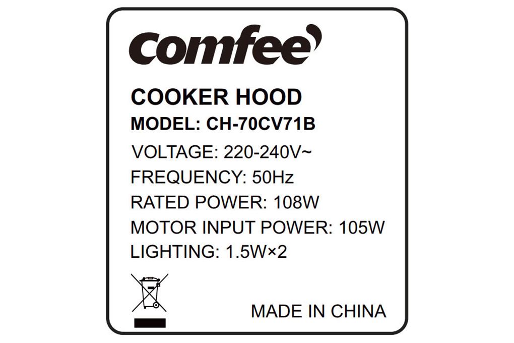 Máy hút mùi kính cong Comfee CH-70CV71B Màu Đen