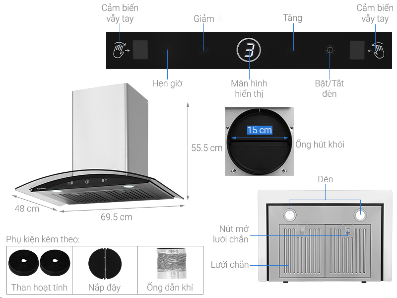 Máy hút mùi kính cong Nagakawa NKCH10M70