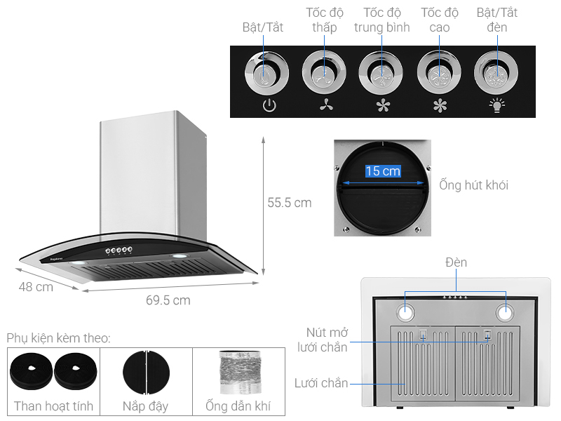 Máy hút mùi kính cong Nagakawa NKCH12M70