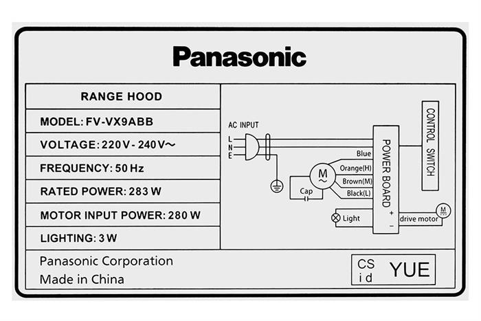 Máy hút mùi áp tường Panasonic FV-VX9ABBYUE Màu Đen