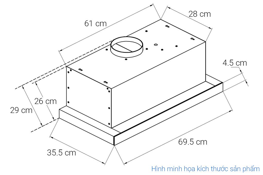 Máy hút mùi âm tủ Sunhouse SHB72095-MD Màu Đen