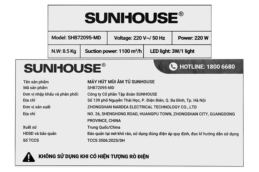 Máy hút mùi âm tủ Sunhouse SHB72095-MD Màu Đen