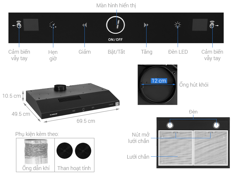 Máy hút mùi âm tủ Sunhouse SHB72011-MD