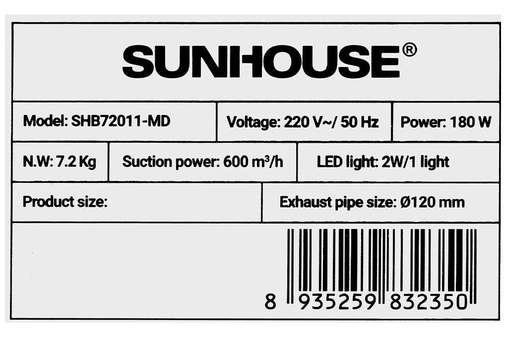 Máy hút mùi âm tủ Sunhouse SHB72011-MD Màu Đen