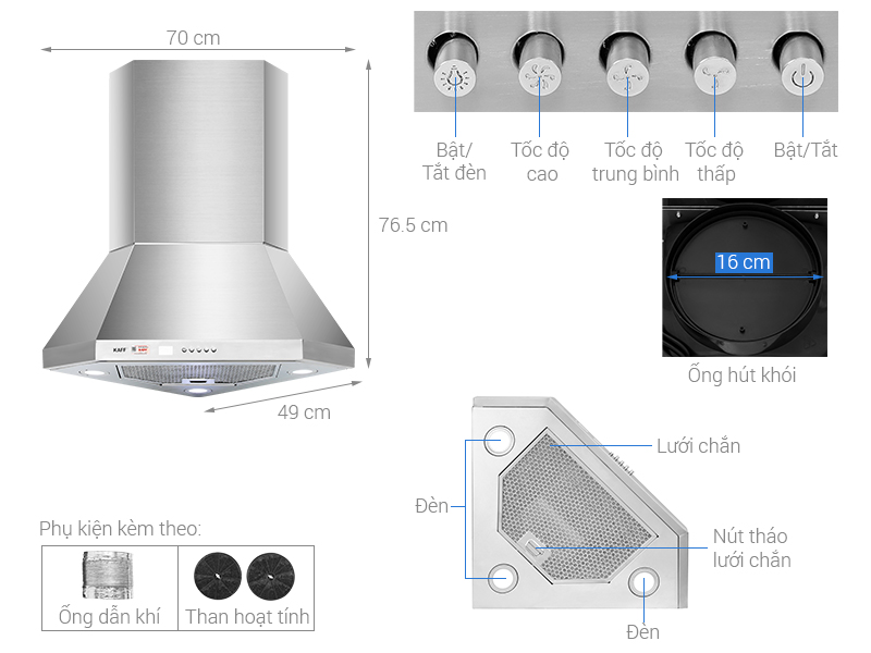 Máy hút mùi áp tường KAFF KF-CN700I