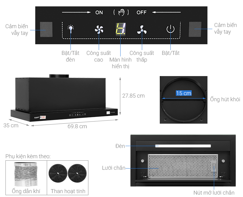 Máy hút mùi âm tủ KAFF KF-TH1700B