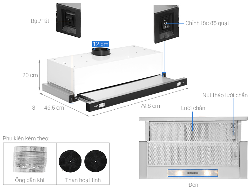 Máy hút mùi âm tủ KAFF KF-Tl80H