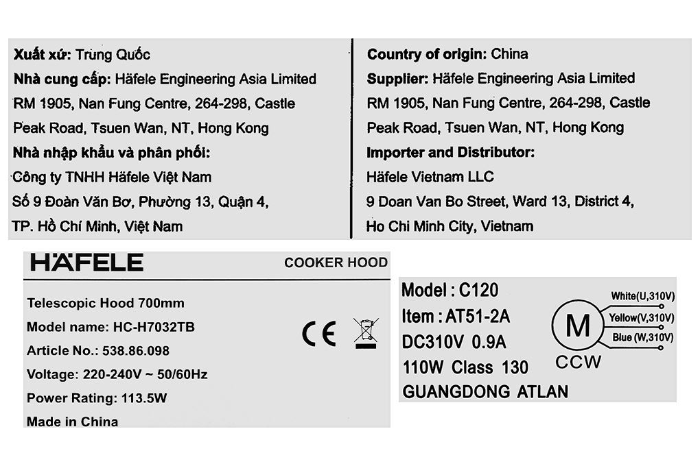 Máy hút mùi âm tủ Hafele HC-H7032TB (538.86.098) Màu Đen