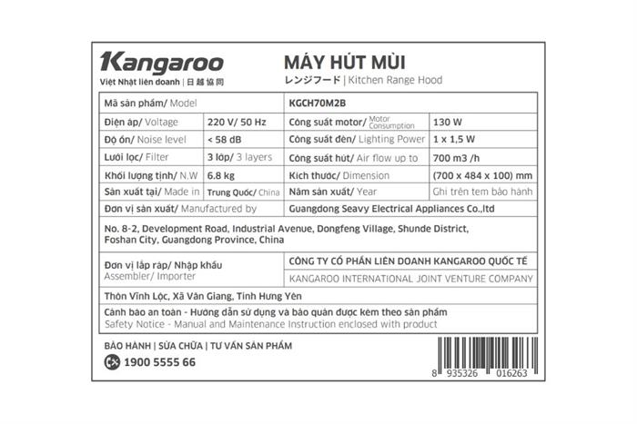 Máy hút mùi âm tủ Kangaroo KGCH70M2B Màu Đen