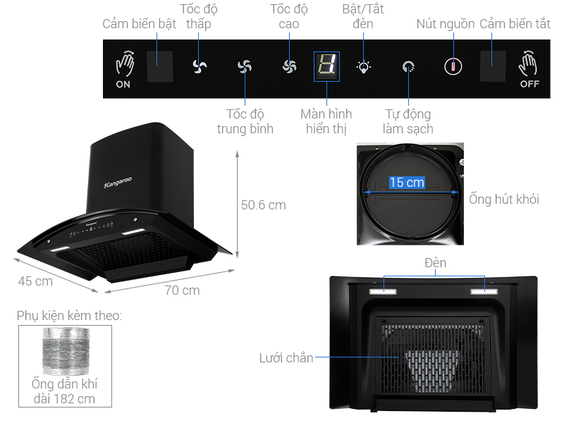 Máy hút mùi kính cong Kangaroo KGCH70H7C