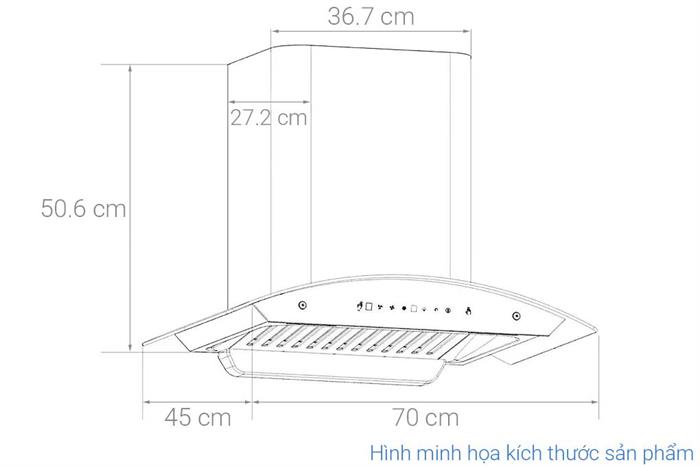 Máy hút mùi kính cong Kangaroo KGCH70H7C Màu Đen
