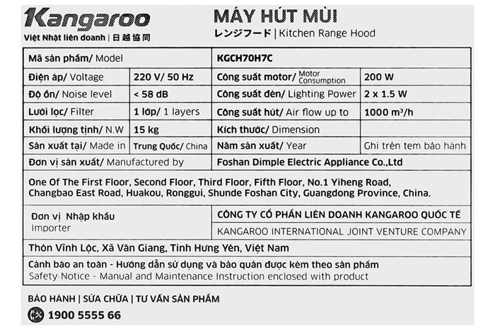 Máy hút mùi kính cong Kangaroo KGCH70H7C Màu Đen