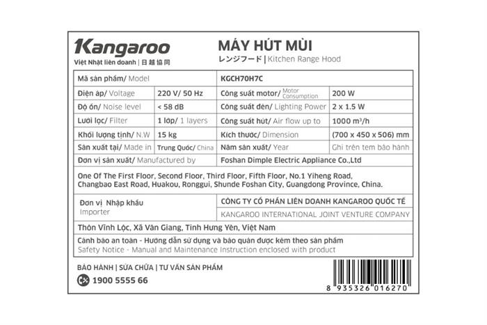 Máy hút mùi kính cong Kangaroo KGCH70H7C Màu Đen