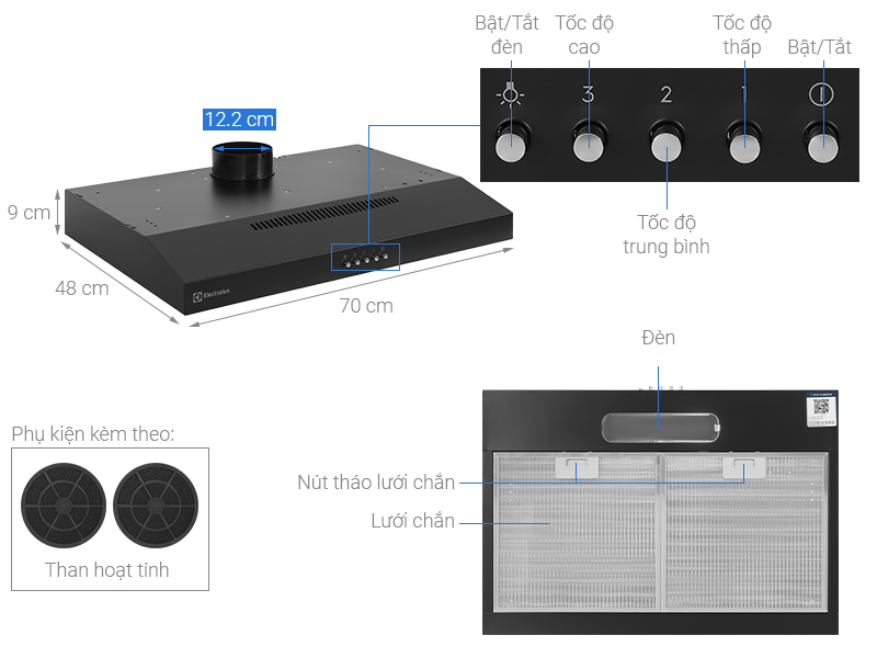 Máy hút mùi âm tủ Electrolux ECF7311KB