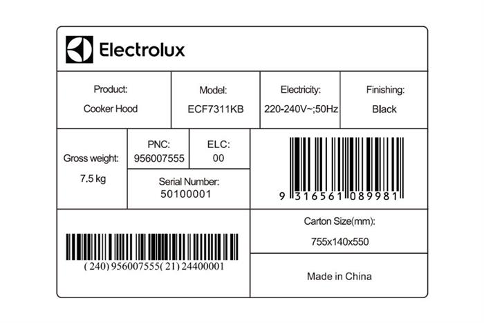 Máy hút mùi âm tủ Electrolux ECF7311KB Màu Đen