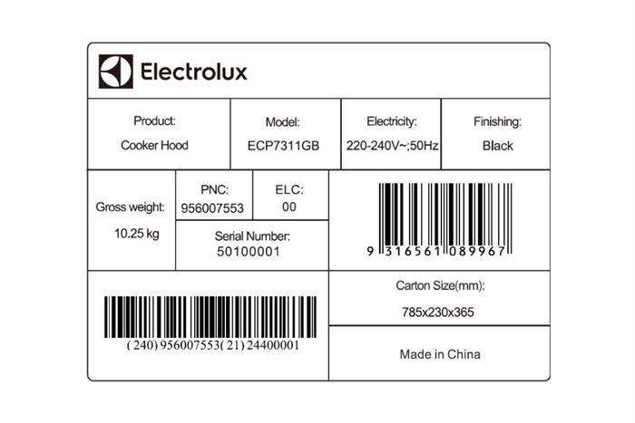 Máy hút mùi âm tủ Electrolux ECP7311GB Màu Đen