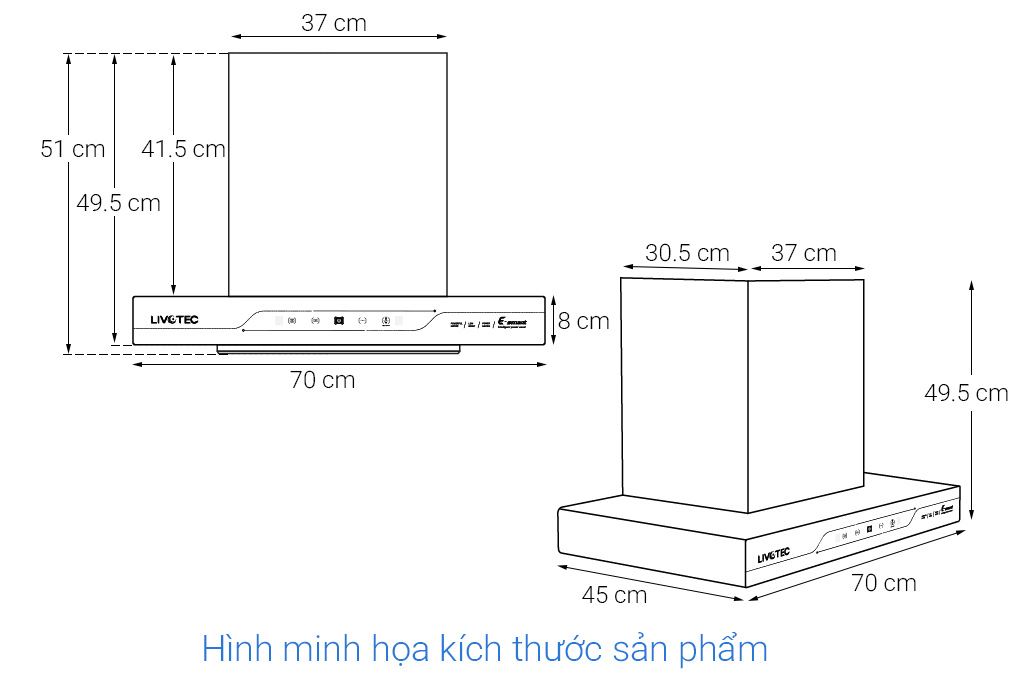 Máy hút mùi áp tường Livotec LRH-550G Màu Đen