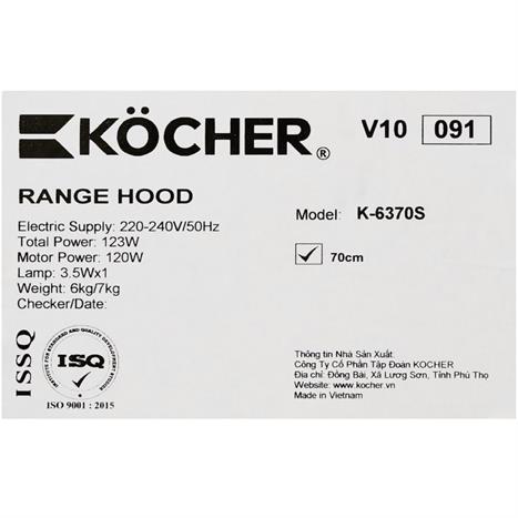 Máy hút mùi âm tủ Kocher K-6370S Màu Đen