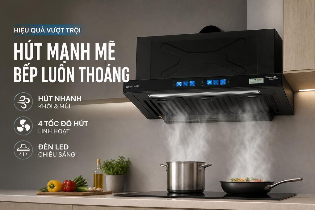 Máy hút mùi âm tủ Kocher 3D X3D-350D AUTO CLEAN Màu Đen