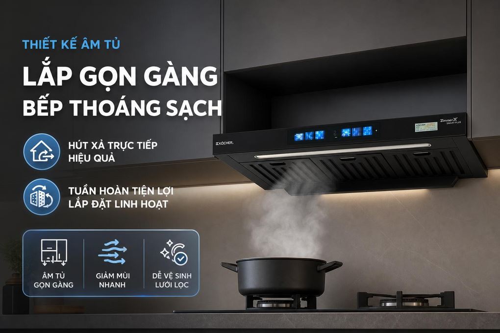 Máy hút mùi âm tủ Kocher 3D X3D-350D AUTO CLEAN Màu Đen