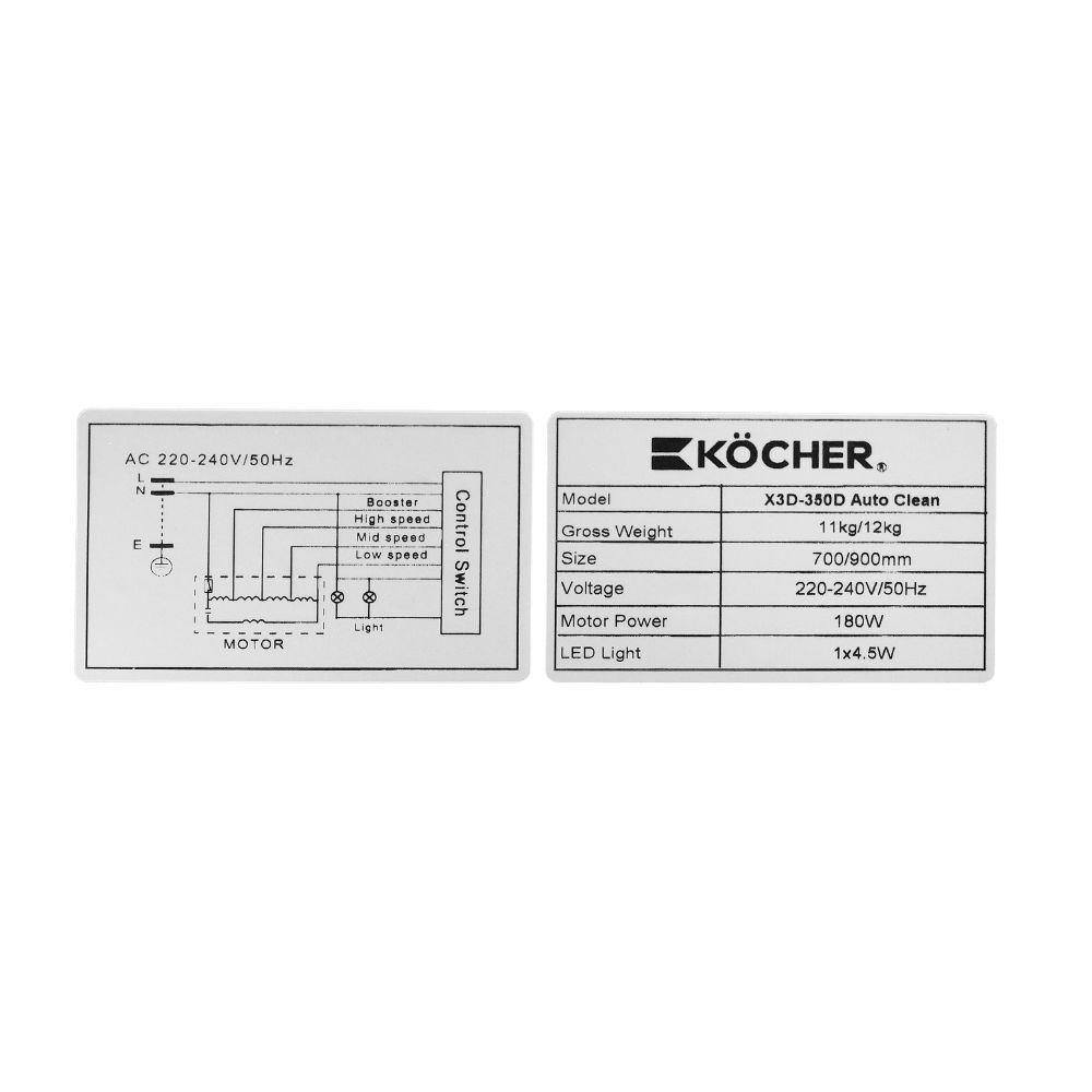 Máy hút mùi âm tủ Kocher 3D X3D-350D AUTO CLEAN Màu Đen