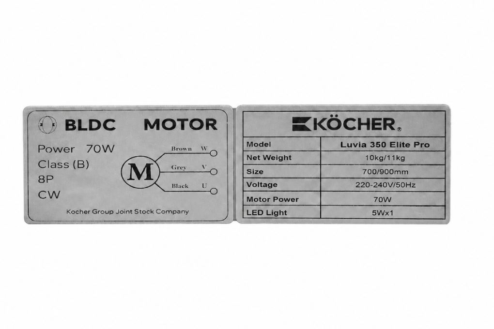 Máy hút mùi áp tường Kocher LUVIA 350 ELITE PRO 90cm Màu Xám