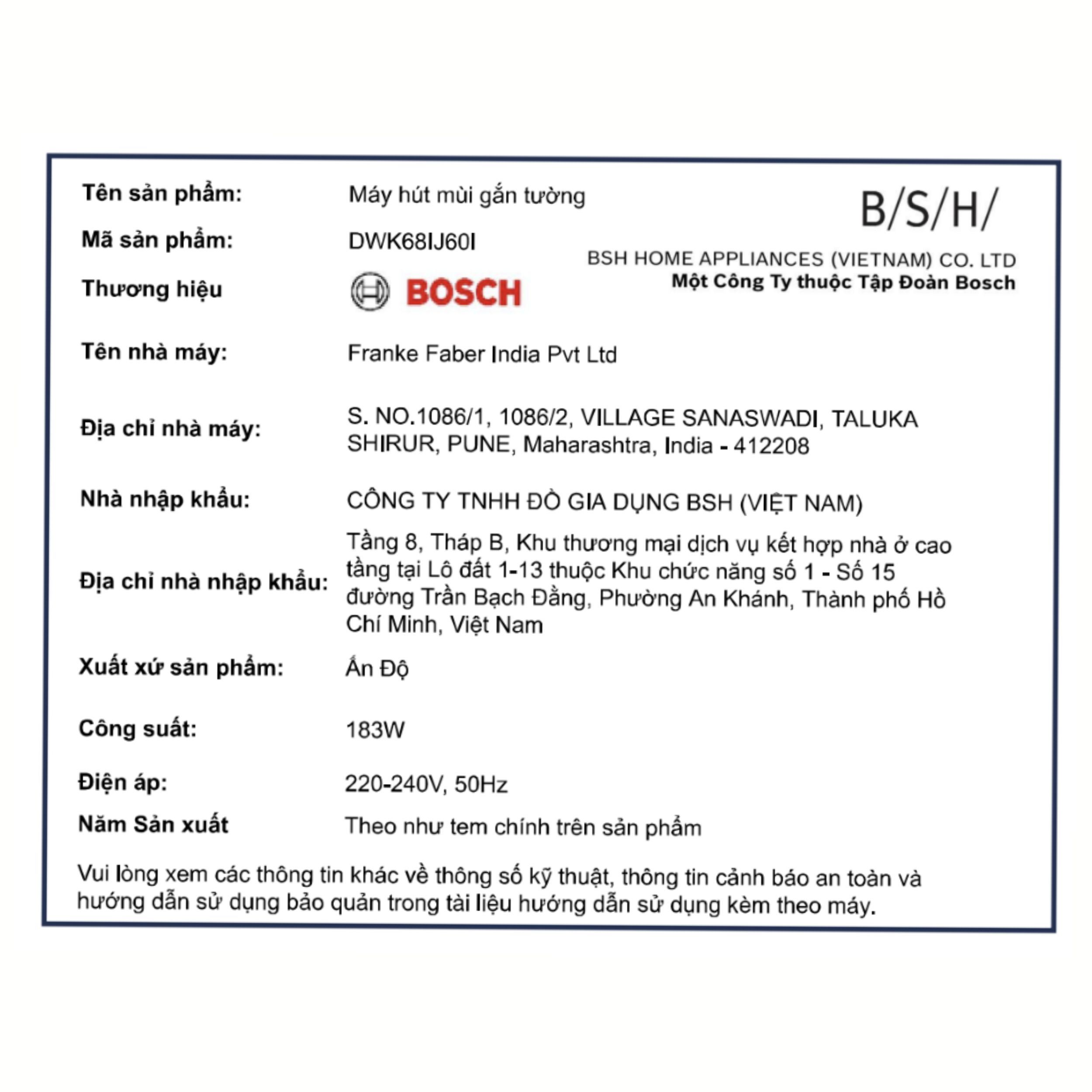 Máy hút mùi kính vát Bosch DWK68IJ60I