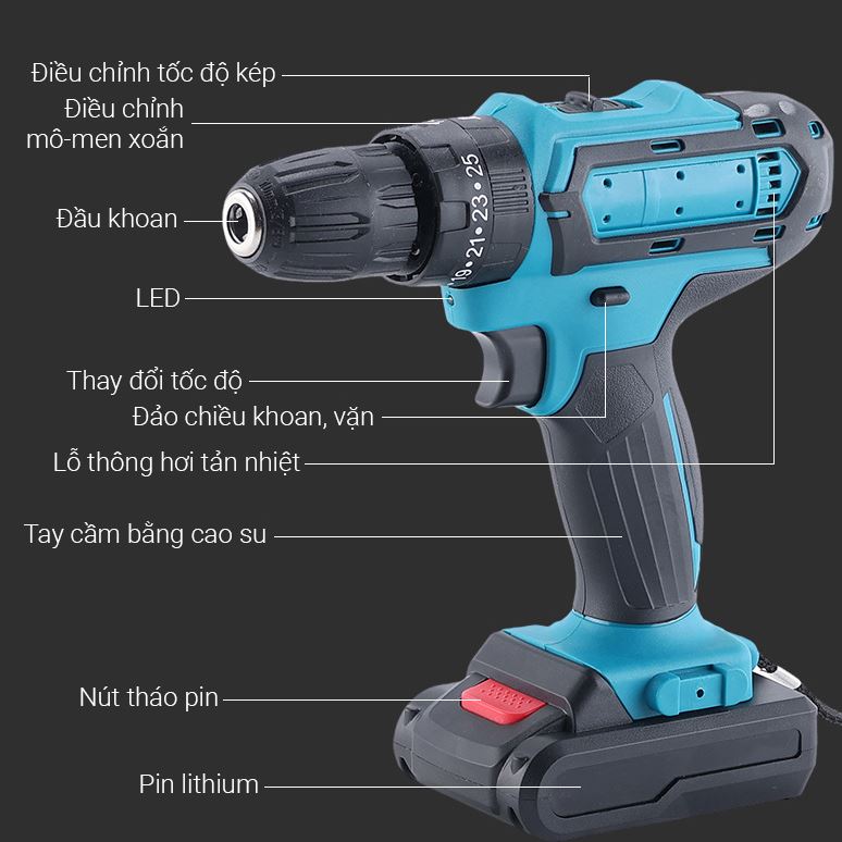 Máy khoan búa cầm tay LiHuang LH01 21V Màu Xanh Da Trời