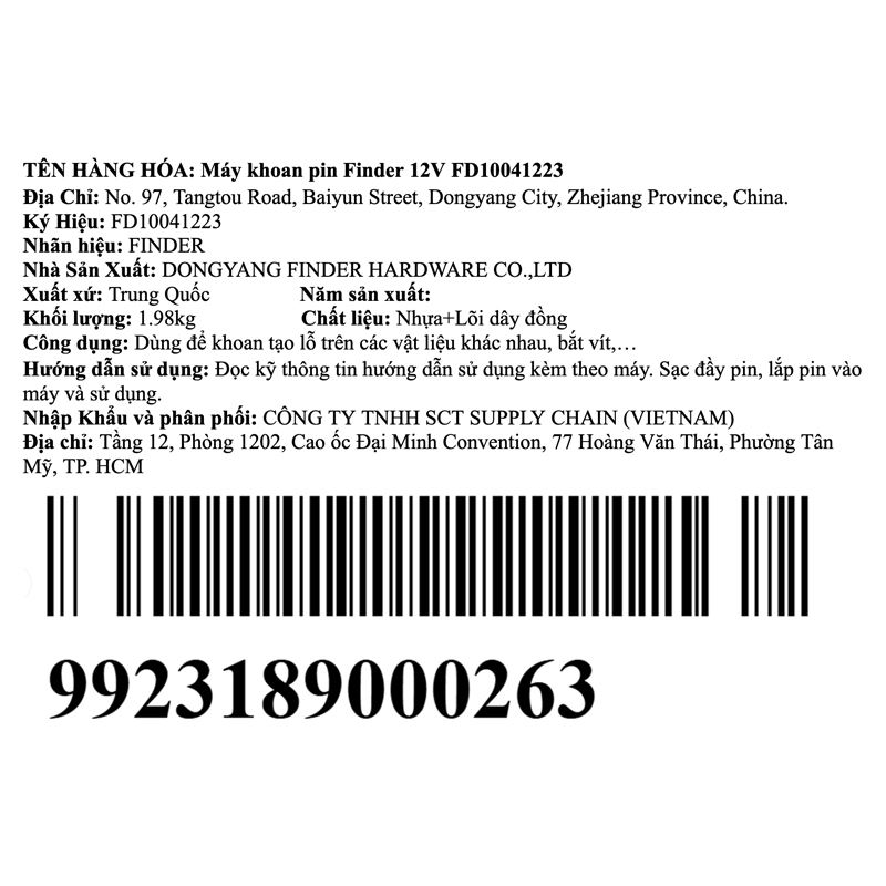 Máy khoan pin Finder FD10041223 12V Màu Đen - Cam