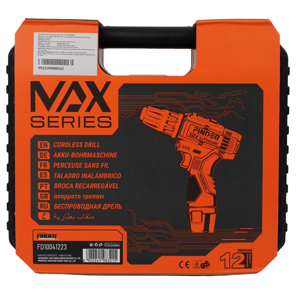 Máy khoan pin Finder FD10041223 12V Màu Đen - Cam