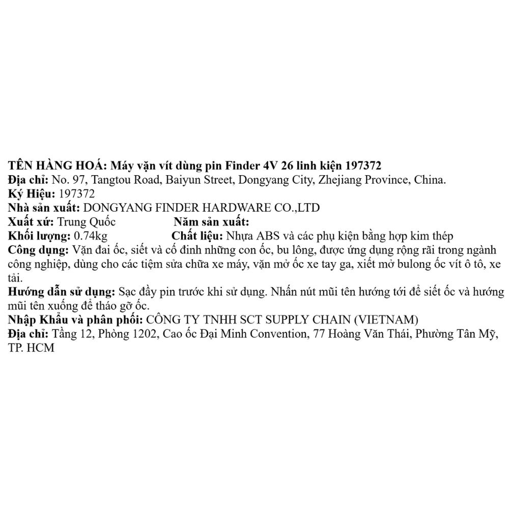 Máy vặn vít pin Finder 197372 4V Màu Đen