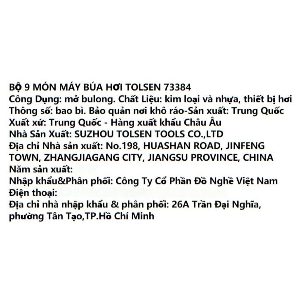 Bộ dụng cụ búa hơi 9 món Tolsen 73384 Màu Đen/Trắng
