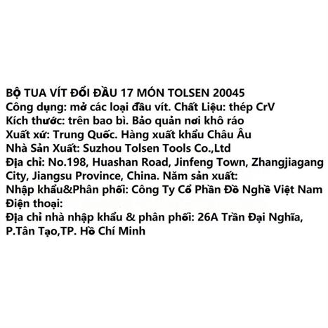 Bộ tua vít 5-10 mm Tolsen 20045 (17 chi tiết) Màu Đen - Vàng