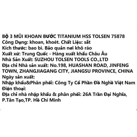 Bộ mũi khoan 3 món Tolsen 75878 Màu Đen - Vàng
