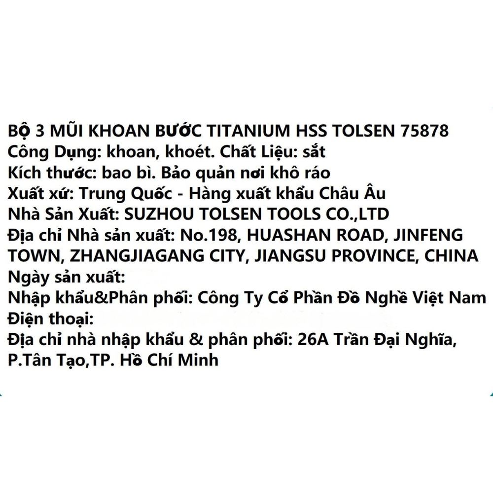 Bộ mũi khoan 3 món Tolsen 75878 - 3