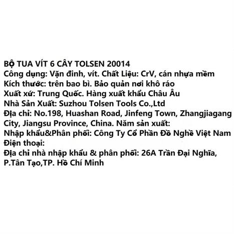 Bộ tua vít Tolsen 20014 (6 cây) Màu Đen - Vàng