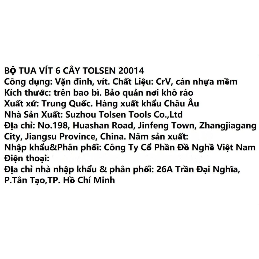 Bộ tua vít Tolsen 20014 (6 cây) Màu Đen - Vàng