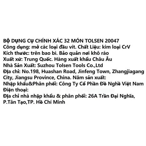 Bộ tua vít Tolsen 20047 (32 chi tiết) Màu Đen - Vàng