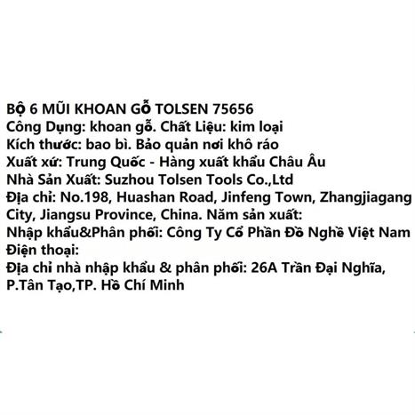 Bộ mũi khoan gỗ Tolsen 75656 Màu Đen - Vàng