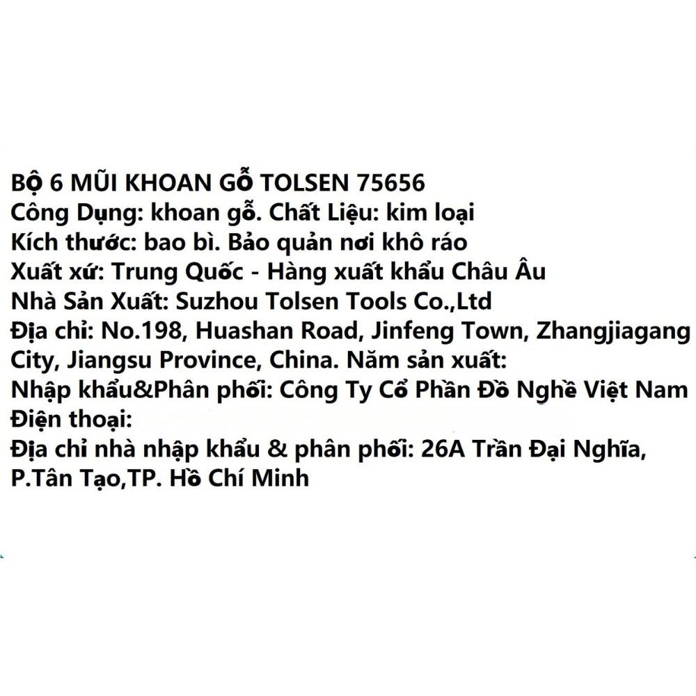 Bộ mũi khoan gỗ Tolsen 75656 Màu Đen - Vàng