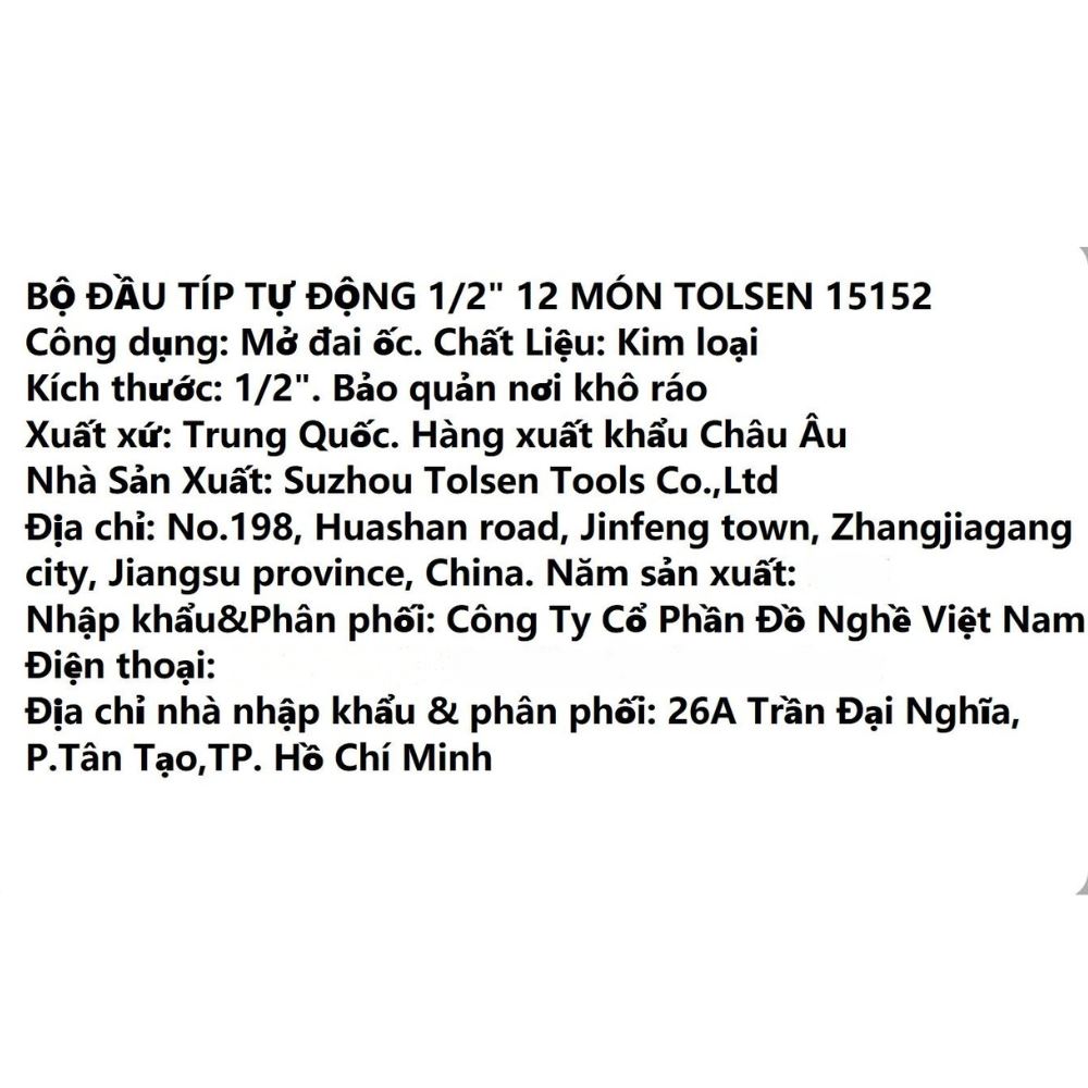 Bộ đầu típ 12 món Tolsen 15152 Màu Đen - Vàng