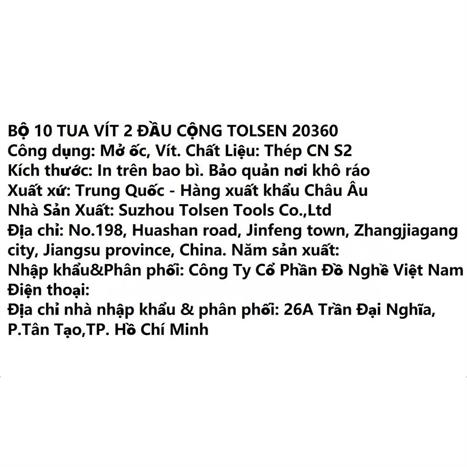 Bộ vặn vít 65 mm Tolsen 20360 (10 chi tiết) Màu Đen - Vàng