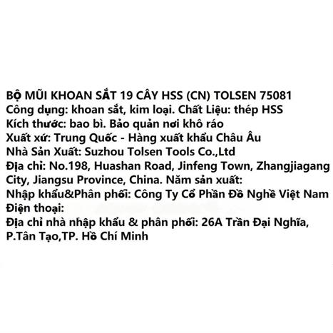 Bộ mũi khoan sắt Tolsen 75081 Màu Đen - Vàng