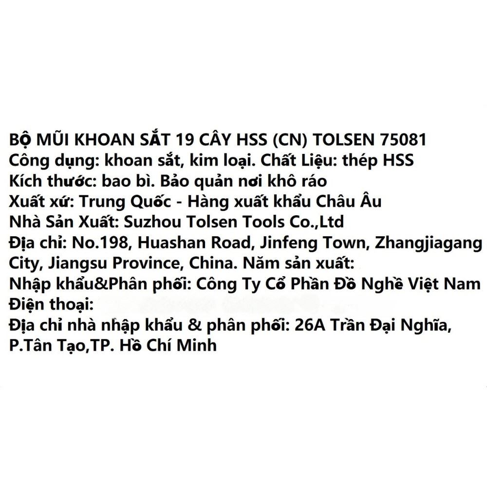 Bộ mũi khoan sắt Tolsen 75081 Màu Đen - Vàng