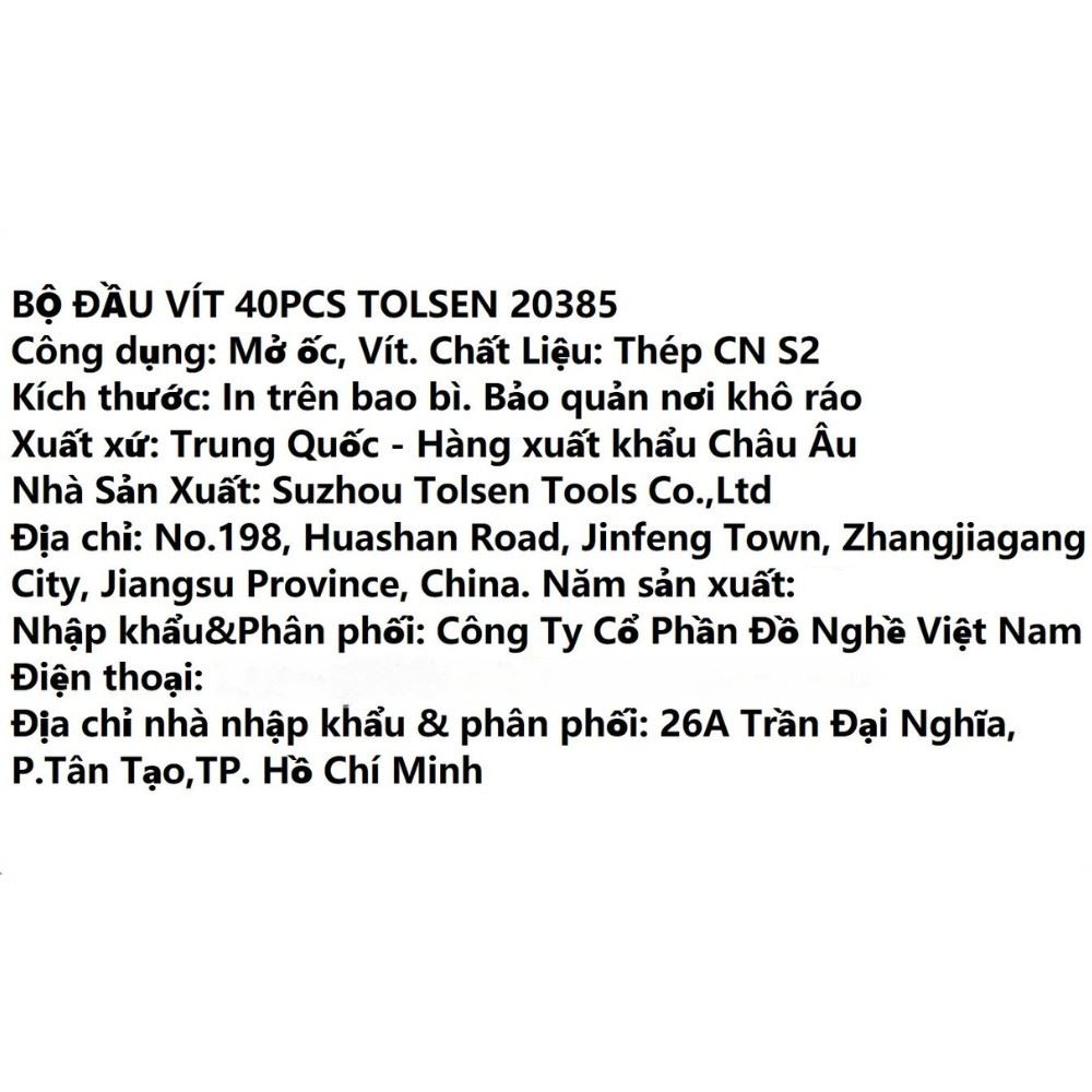 Bộ vặn vít Tolsen 20385 (40 chi tiết) Màu Đen - Vàng