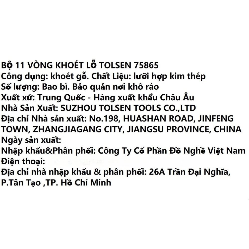 Bộ mũi khoét 11 món Tolsen 75865