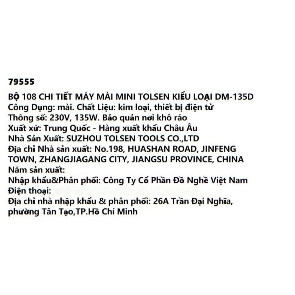 Bộ dụng cụ mài 108 món Tolsen 79555 Màu Đen - Vàng