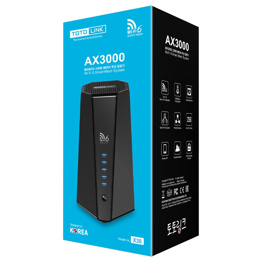 Bộ phát Wifi Chuẩn Wifi 6 Totolink X30- AX3000 Màu Đen