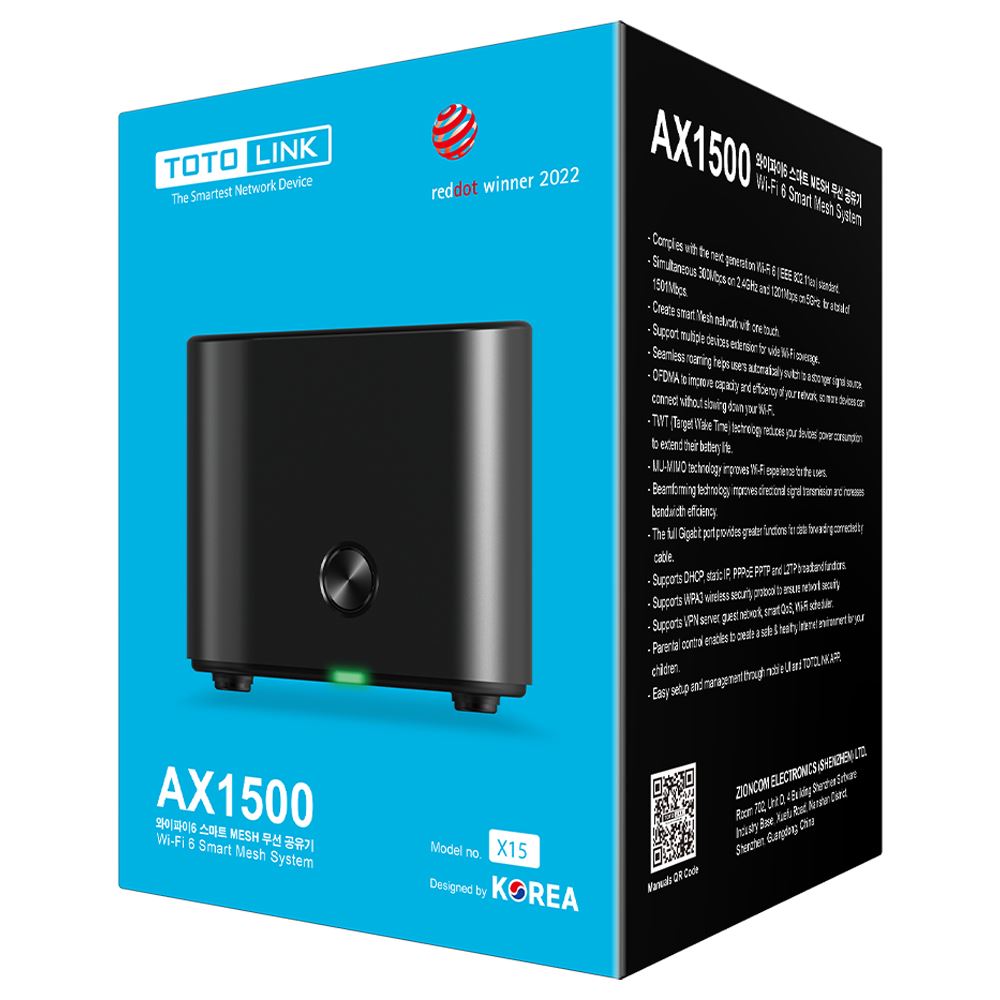 Bộ phát Wifi Chuẩn Wifi 6 Totolink X15 - AX1500 Màu Đen