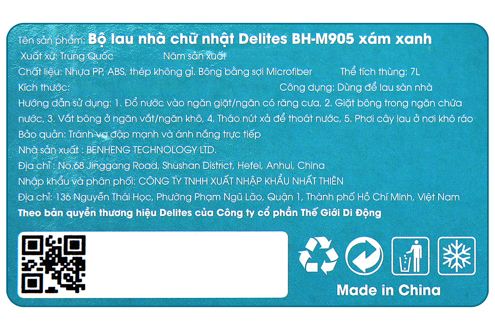 Bộ lau nhà tự vắt Delites BH-M905 Màu Xanh - Xám